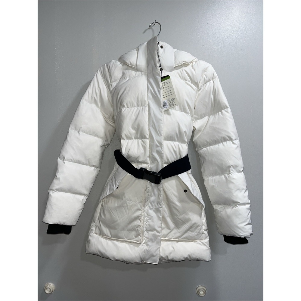 Alpine design women's Belted coat feather down Hooded size XS white NWT